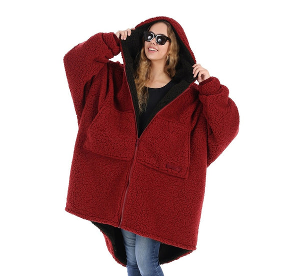 The Comfy Teddy Bear Coat REVERSIBLE - RED