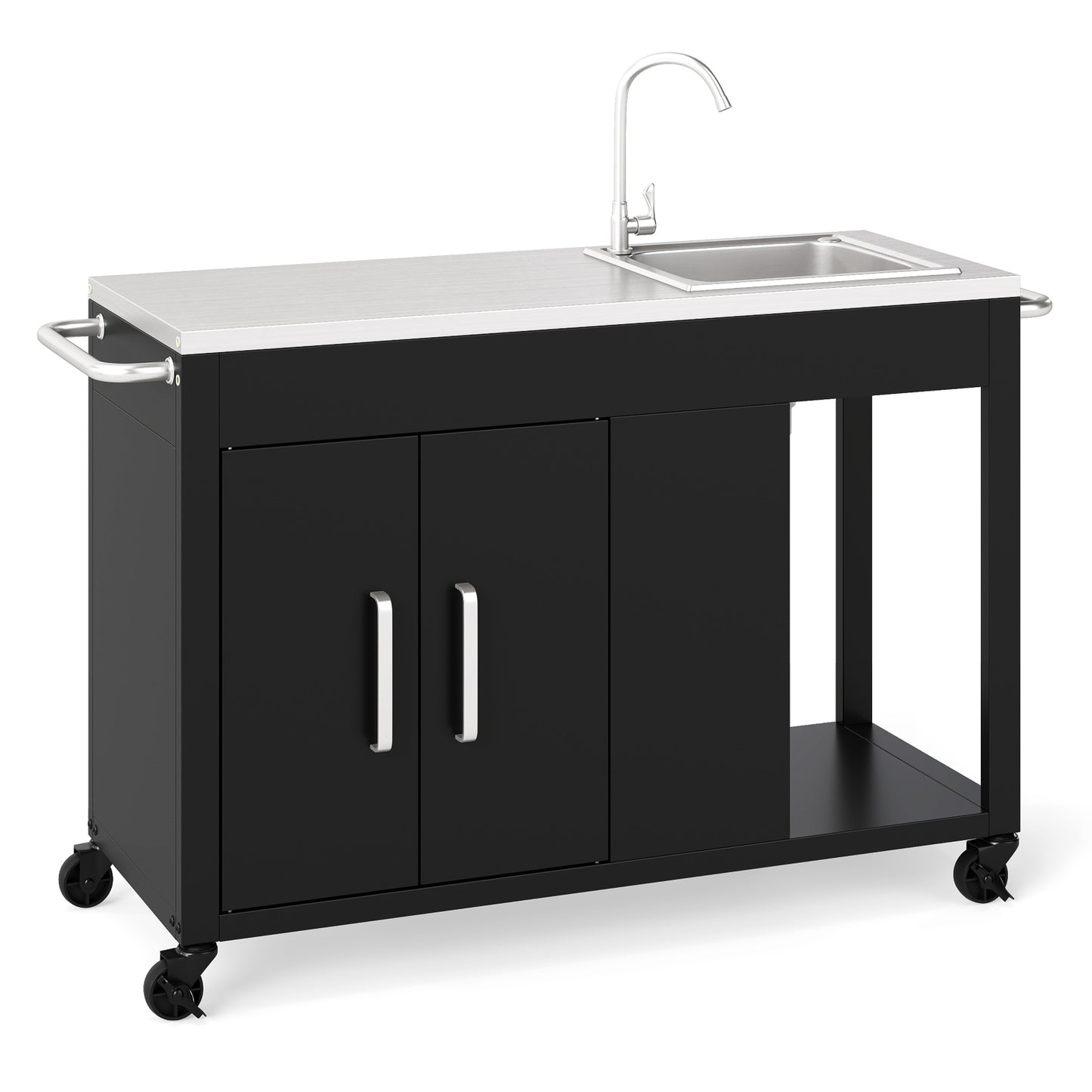 56 Inches Outdoor Grill Table with Sink and Stainless Steel Top-Black (Scratch and Dent)