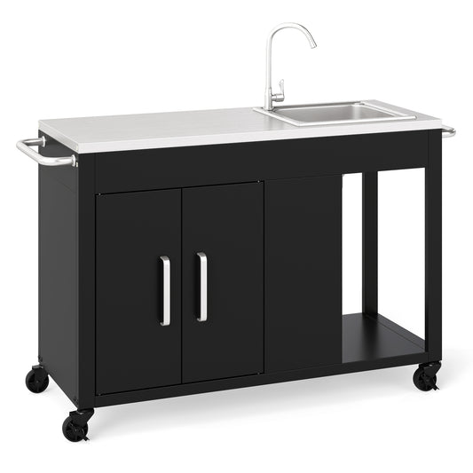 56 Inches Outdoor Grill Table with Sink and Stainless Steel Top-Black (Scratch and Dent)
