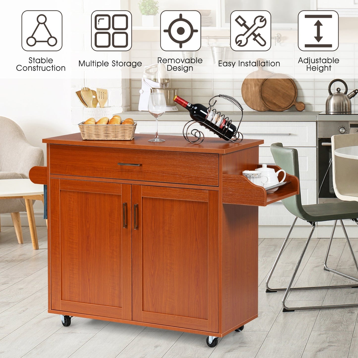 Rolling Kitchen Island Cart with Towel and Spice Rack-Orange - Scratch and Dent - (Assembled)