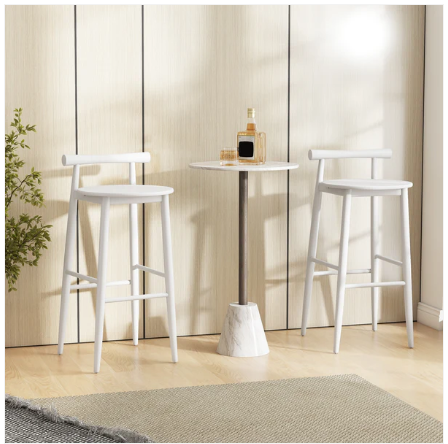 Wooden Bar Chair Set of 2 with Backrest and Footrest for Home Restaurant Cafe-White