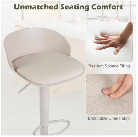 Set of 2 Adjustable Swivel Bar Stools w/ Back & Footrest 330 LBS for Dining