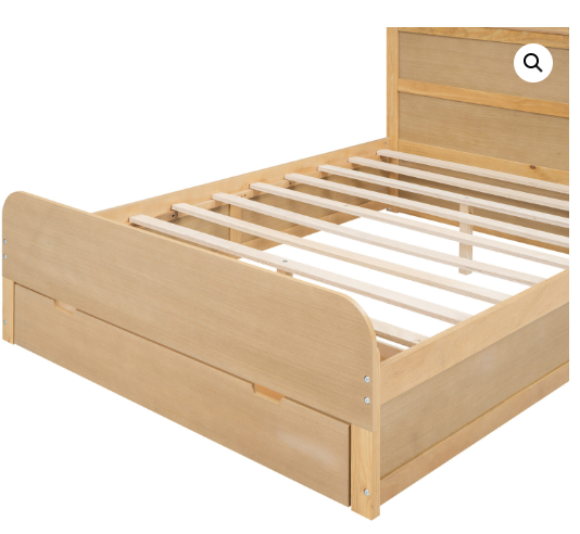 Full Size Bed Frame with Drawer, Platform Bed with Storage Headboard (2 Boxes)