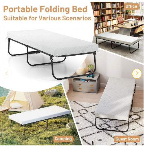 75 x 31 Inch Folding Bed with Mattress Cot Size with Memory Foam