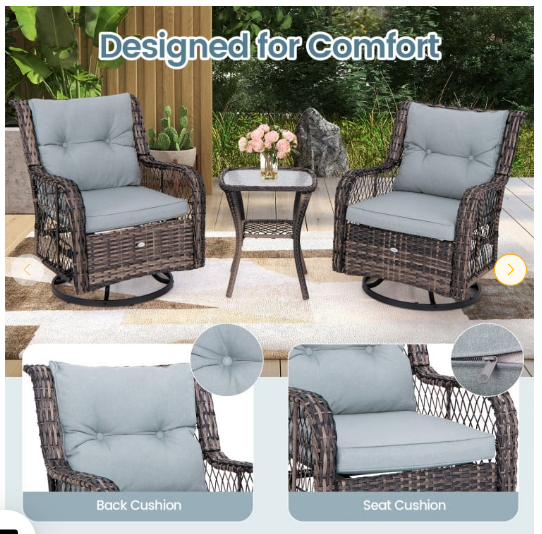 3 Pieces Outdoor Swivel Rocker Set with Small Side Table (1 Box, Unassembled)