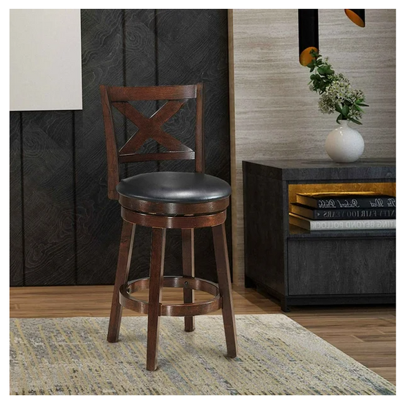 Set of 2 - Swivel Stool 24'' Counter Height X-Back Upholstered Dining Chair Kitchen