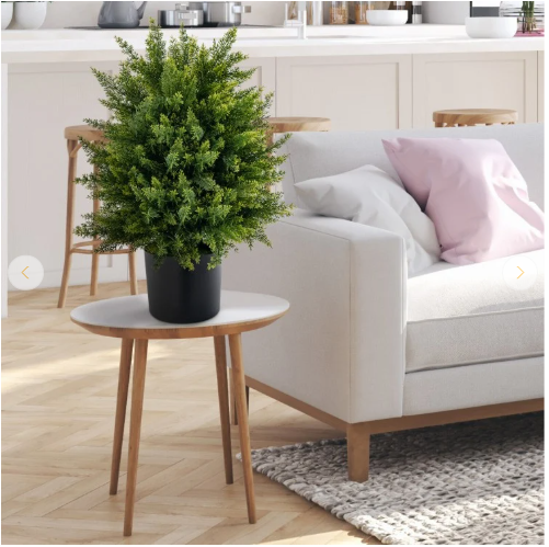 Set of 2 - 21.5``Artificial Cedar Topiary Ball Tree with Cement Pot