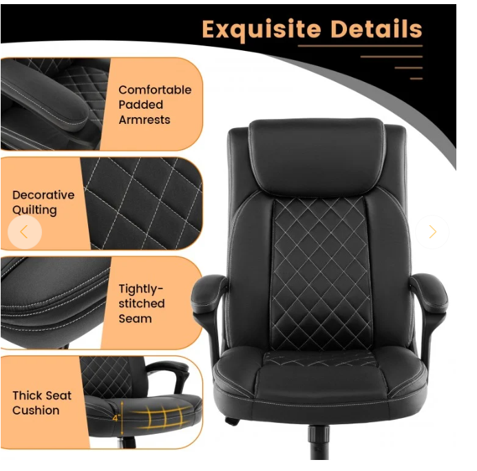 High Back Ergonomic Executive Chair with Thick Headrest Cushion-Black, assembled