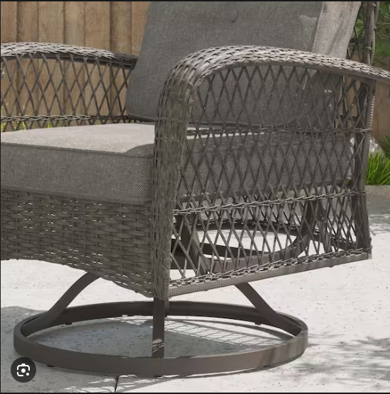 3-piece Steel Wicker Patio Swivel Chair Set with Dark Gray Cushions - Assembled