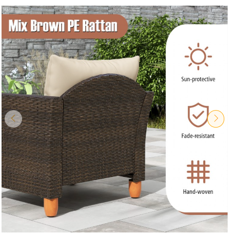 3 Pieces Patio Furniture Set and Acacia Wood Storage Coffee Table-Beige (Assembled)