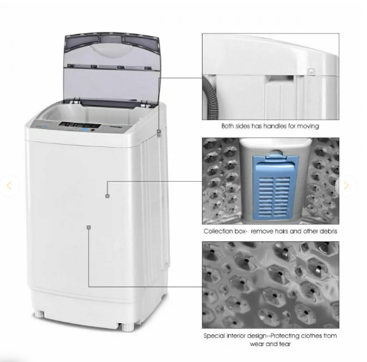 Full-Automatic Washing Machine Portable Compact 1.34 Cu.ft Laundry Washer Spin with Drain Pump, 10 programs 8 Water Level Selections with LED Display 12 Lbs Capacity