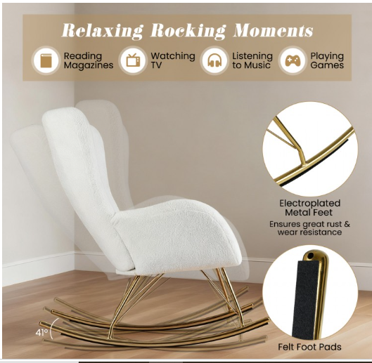 Nursery Rocking Chair with Curved Backrest and Armrests-White