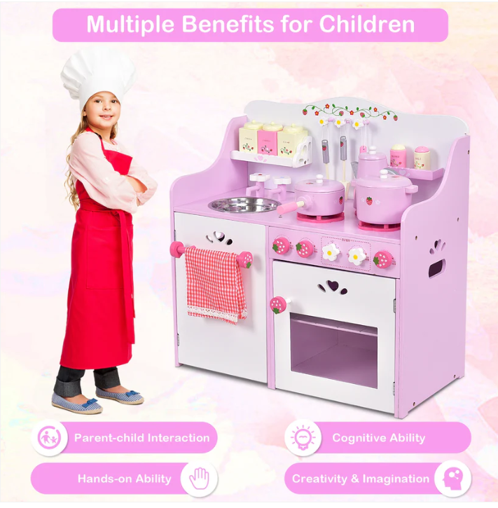 Kids Wooden Kitchen Toy Strawberry Pretend Cooking Playset - Scratch and Dent