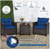 3PCS Patio Rattan Furniture Set Cushioned Conversation Set Coffee Table Navy (1 Box-unassembled)