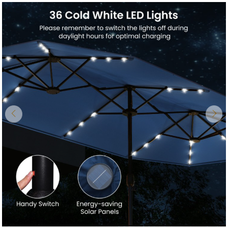 13FT Double-sided Patio Umbrella with Solar Lights - Navy (Assembled)