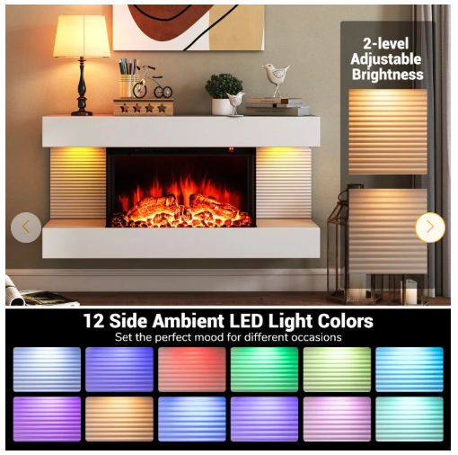 50 Inch 3-Sided Wall Mounted Electric Fireplace (No Remote Control) (1 Box)