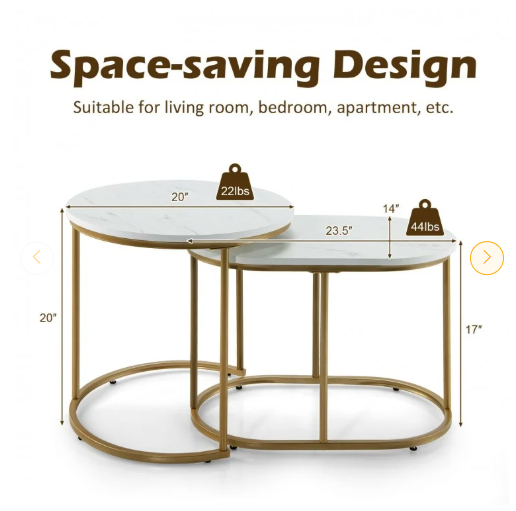 Modern Marble Look Stacking Nesting Coffee Table Set (Assembled)