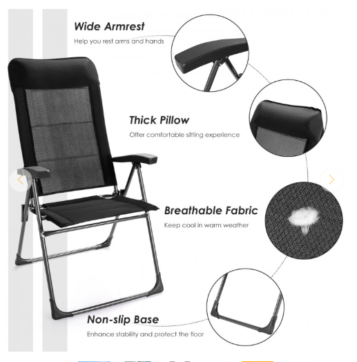 Patio Chair with Adjust Back and Headrest-Black