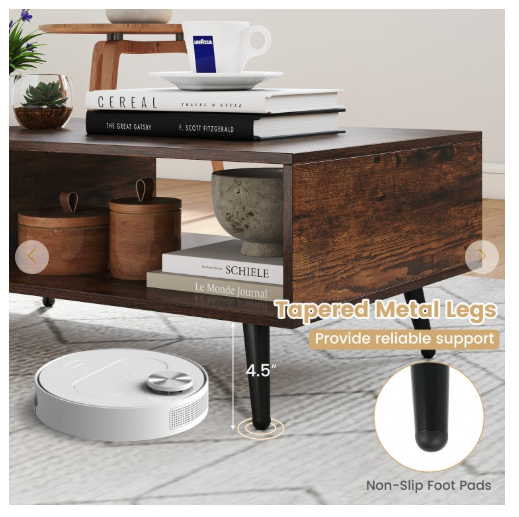 Mid Century Modern Rectangle Coffee Table 2-Tier -Rustic Brown (Assembled)