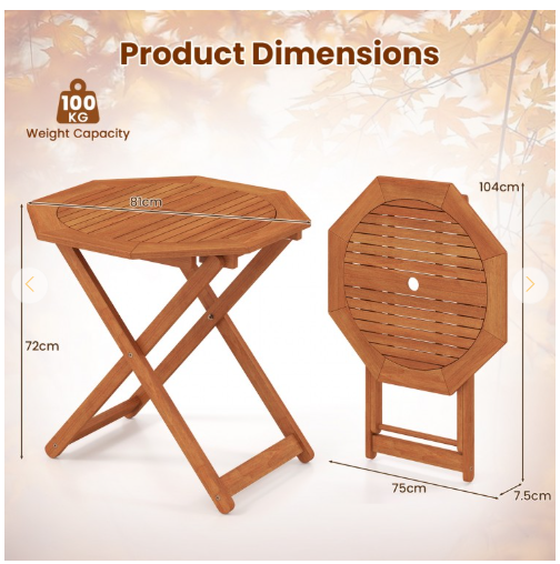 NO TAX - Octagon Folding Patio Table with 2 Inches Umbrella Hole