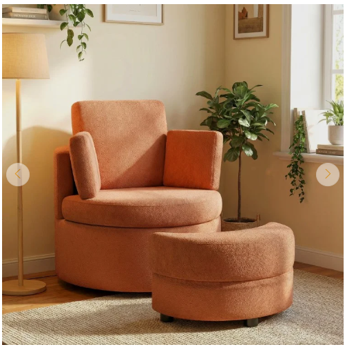360° Swivel Accent Chair with Half Moon Storage Ottoman