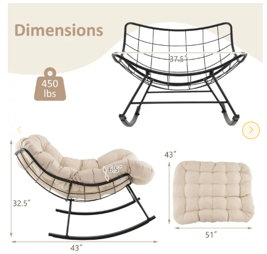 Oversized Egg Papasan Chair with Padded Cushion - Beige (Assembled)
