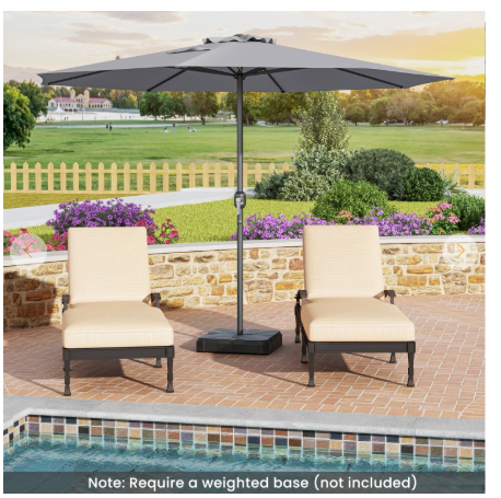 12 Feet Patio Umbrella with Crank Handle and 8 Sturdy Ribs-Gray