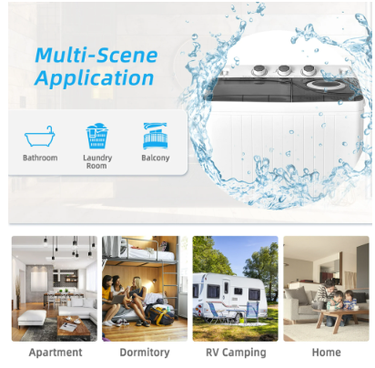 26lbs Portable Semi-automatic Washing Machine W/Built-in Drain Pump - Grey