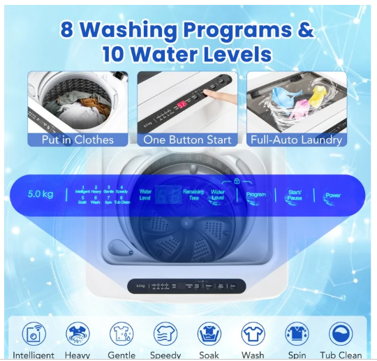 Full-Automatic Washing Machine Washer and Spin Combo, 11lbs Capacity, Drain Pump, Grey