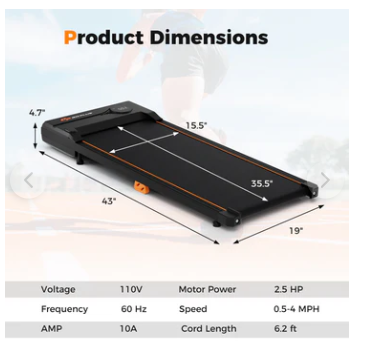 2.5HP Under Desk Treadmill with Remote Control for Home Office-Black (Capacity-340 lbs)