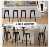 Set of 4 High Back Metal Stool 30" Seat Bar Height Industrial Bar Stools Black