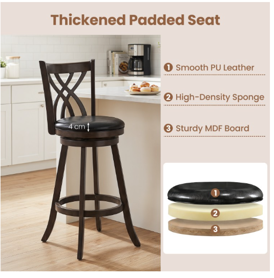 Set of 2 - 25" Swivel Bar Stools with Rubber Wood Frame (Assembled)