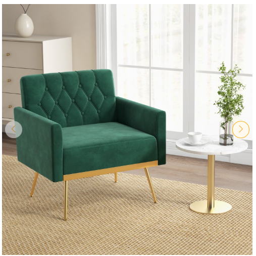 Wide Velvet Accent Chair with Button Tufted Back Golden Metal Legs