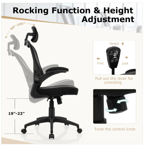 Ergonomic Mesh Office Chair, Home Office Desk Chair with Adjustable Headrest and Lumbar Support