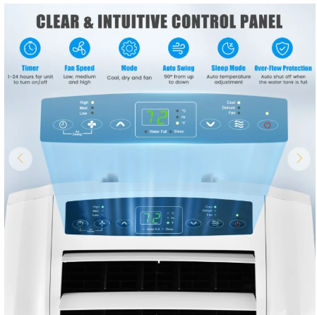 12000 BTU Dual Hose Portable Air Conditioner with Remote Control-White