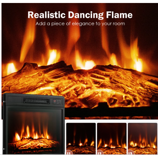 18 Inch Electric Fireplace Inserted with Adjustable LED Flame-Black
