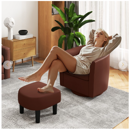 Modern Club Swivel Accent Chair with Ottoman Footrest Curved Backrest (Assembled)