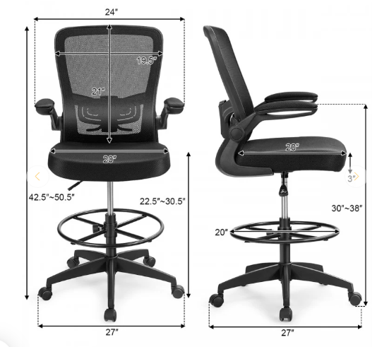 Adjustable Height Mid Back Mesh Drafting Office Chair