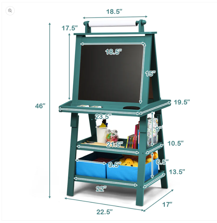 3-in-1 Double-Sided Storage Art Easel, Assembled, Scratch & Dent