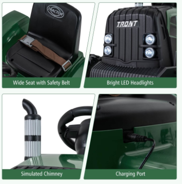 24V Ride On Tractor for Kids with Detachable Trailer-Dark Green (Customer Return)