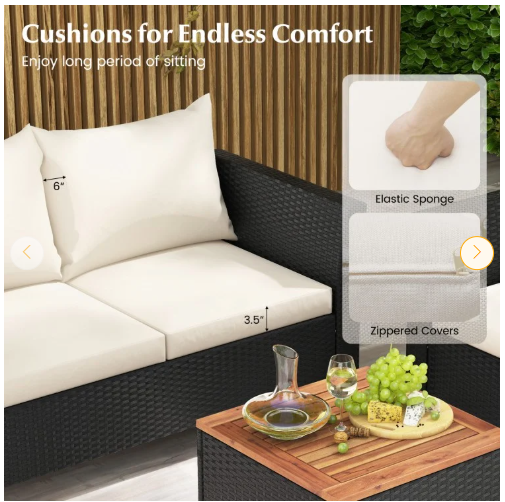 4 Pieces Outdoor Conversation Set with Storage Coffee Table - White - [Factory Defect] (Assembled)
