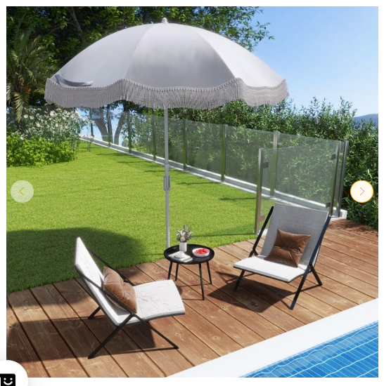 6.5 FT Beach Umbrella with Fringe Outdoor Tassel Umbrella with Push Button Tilt - Light Grey
