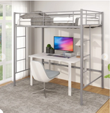 Twin Loft Bed Frame with 2 Ladders Full-length Guardrail - Silver (1 Box, Unassembled)