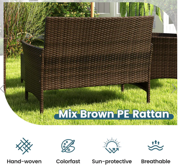 TAX FREE - 4 Piece Patio Rattan Conversation Set with Cozy Seat Cushions-Peacock Blue (Assembled)