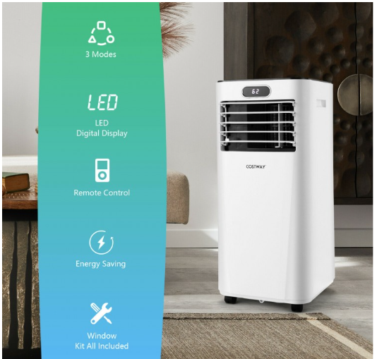 8000 BTU(Ashrae) 3-in-1 Portable Air Conditioner with Remote Control (1 Box)