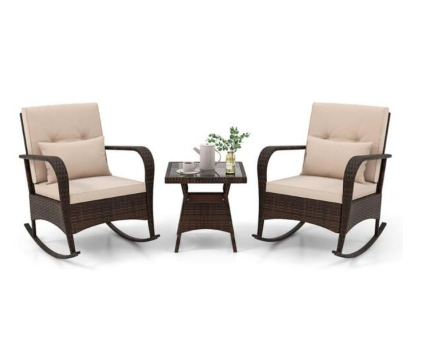 3 Pieces Outdoor Rocking Set with Tempered Glass Coffee Table for Backyard Poolside (Fully Assembled) (Copy)