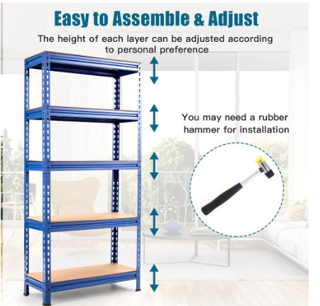 Blue 5-Tier Metal Storage Shelves 60 in. Adjustable Shelves
