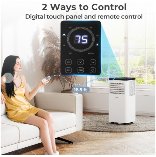 8000 BTU(Ashrae) 3-in-1 Portable Air Conditioner with Remote Control (1 Box)
