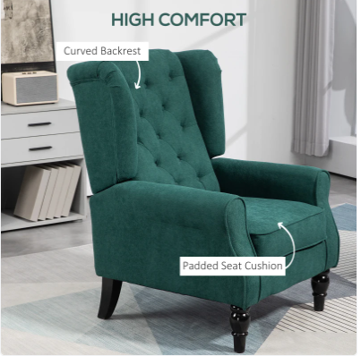 Fabric Accent Chair, Button Tufted Armchair, Dark Green (Assembled)