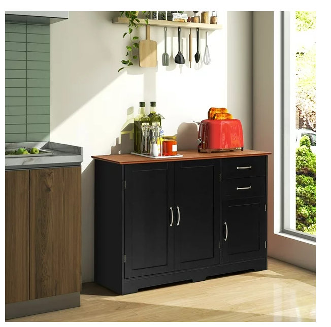 Buffet Sideboard Kitchen Cupboard Storage Cabinet with 2 Drawers & 3 Doors Black